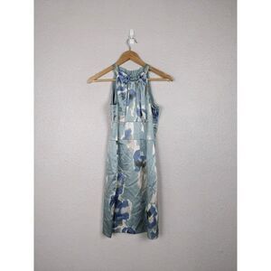 Ann Taylor 2 Petite Blue Green Silk Strappy Sleeveless Dress